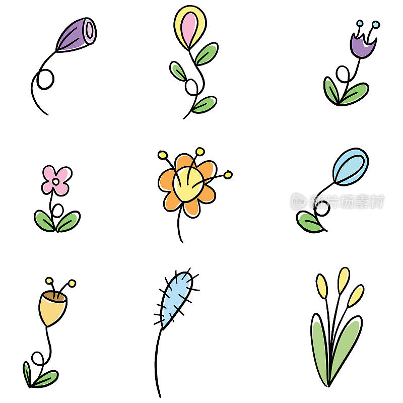 Floral Flower Doodle Illustration Collection of Wildflowers